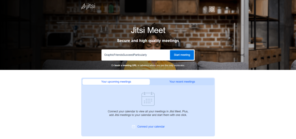 Jitsi Meet website showing the calendar integration feature of the app.